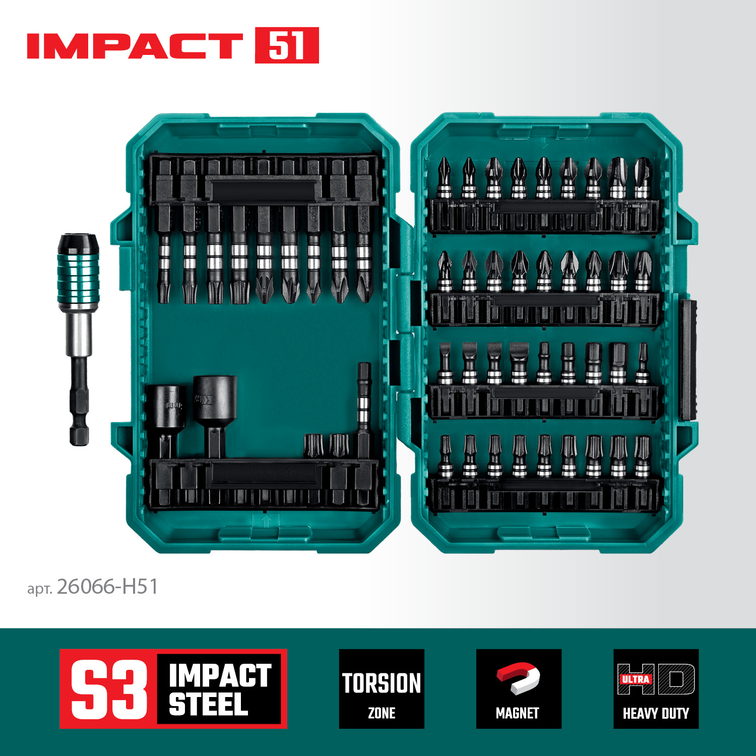 KRAFTOOL Impact-51, 51 шт, набор ударных бит (26066-H51)