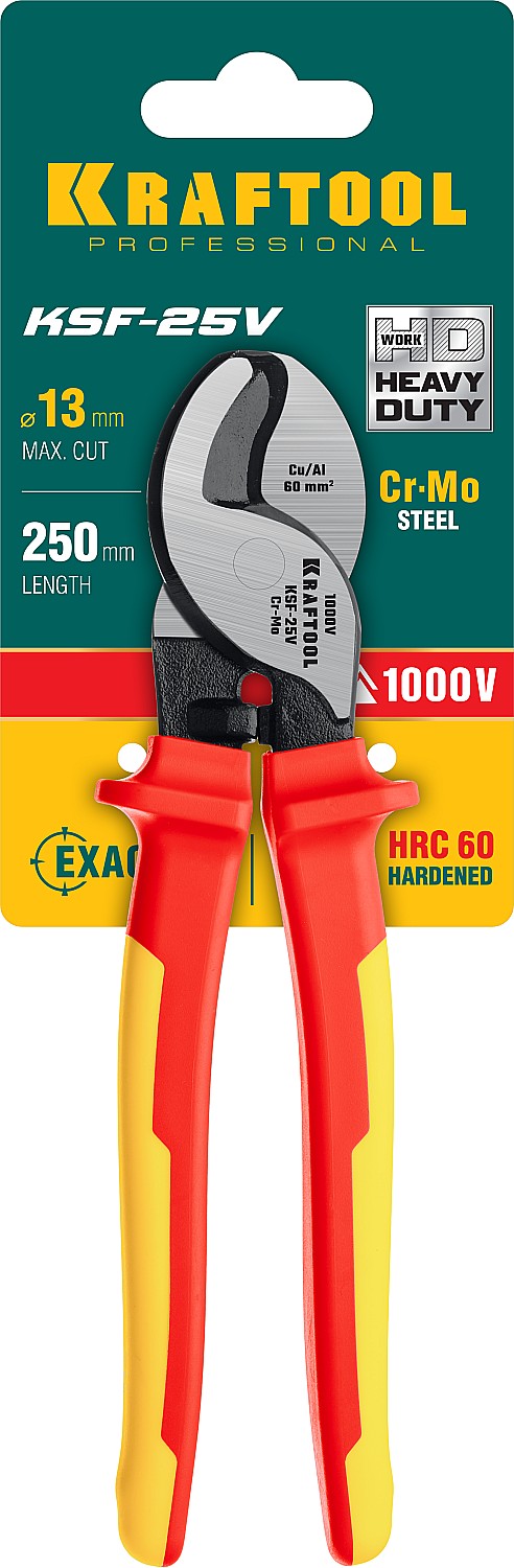 KRAFTOOL KSF-25V, d 13 мм, 250 мм, VDE, 1000 В, усиленный, диэлектрический кабелерез (23334-25V)