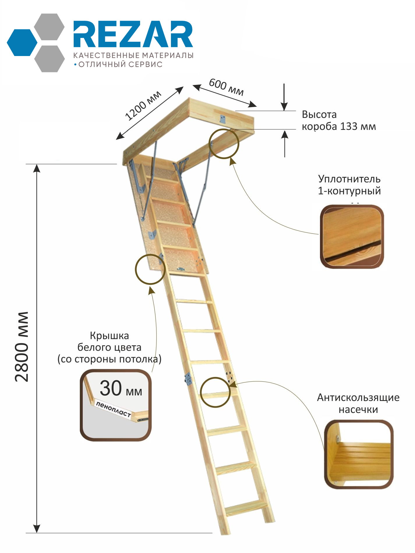 Чердачная лестница Econ ЧЛ-15 H=2800 мм. 600*1200 (Ш*Д)