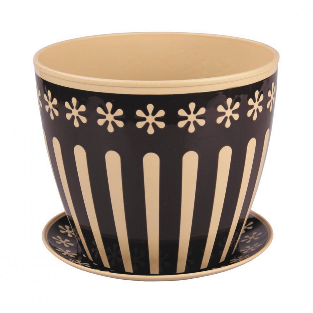 Горшок для цветов "валенсия" 3,4 л  d 195 мм с поддоном (бежев.-коричн.) (1/16) "альтернатива" м4600