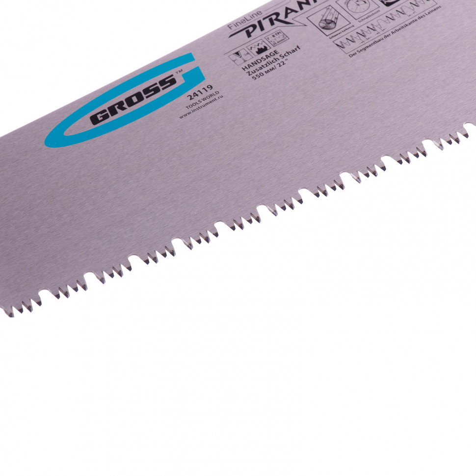 Ножовка по дереву "Piranha", 550 мм, сегментное строение рабочей кромки, 7-8 TPI, зуб-3D, двухкомпонентная рукоятка Gross (24119)