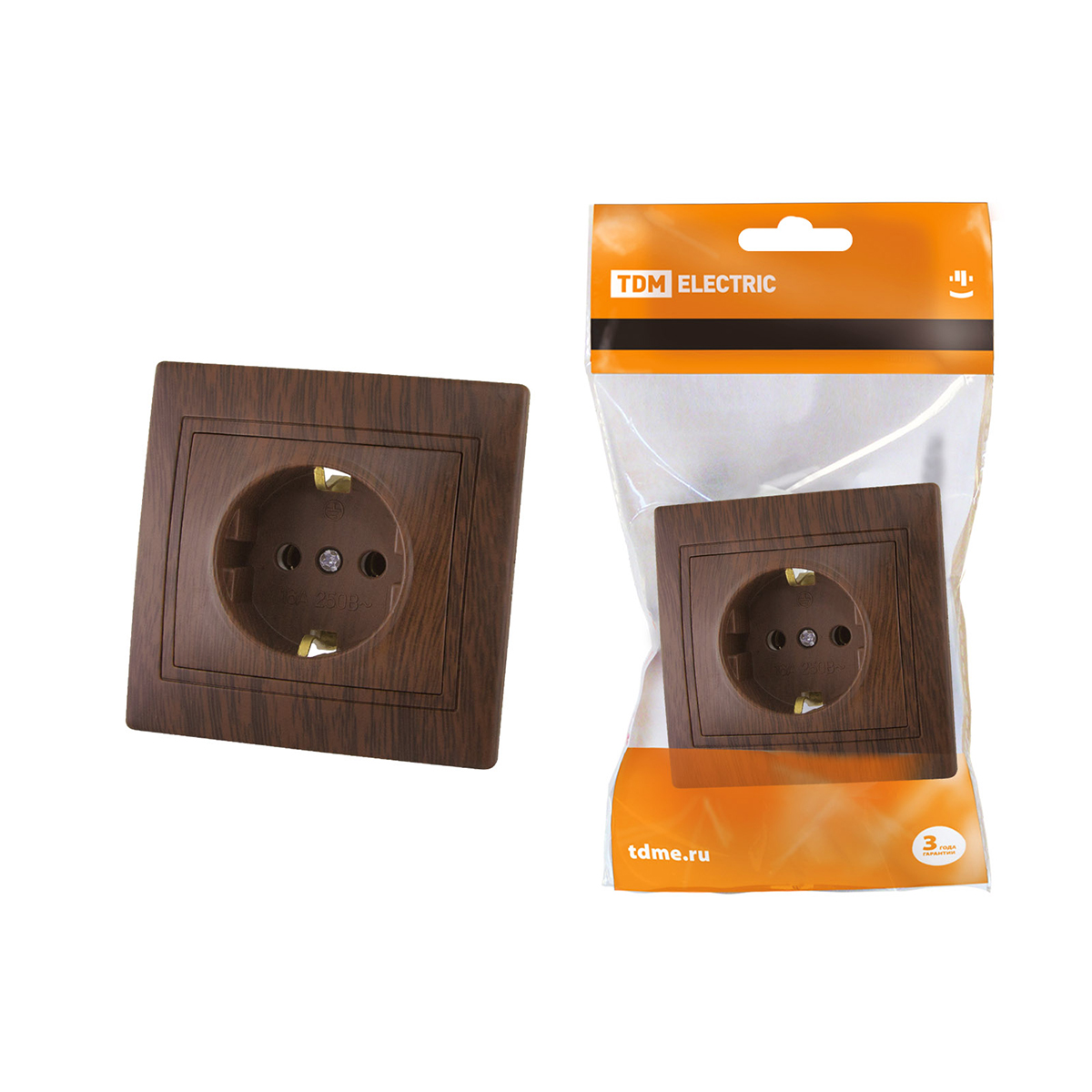 Розетка с заземл. 16а 250в ip20 "таймыр" бук (1/10/100) tdm sq1814-0312