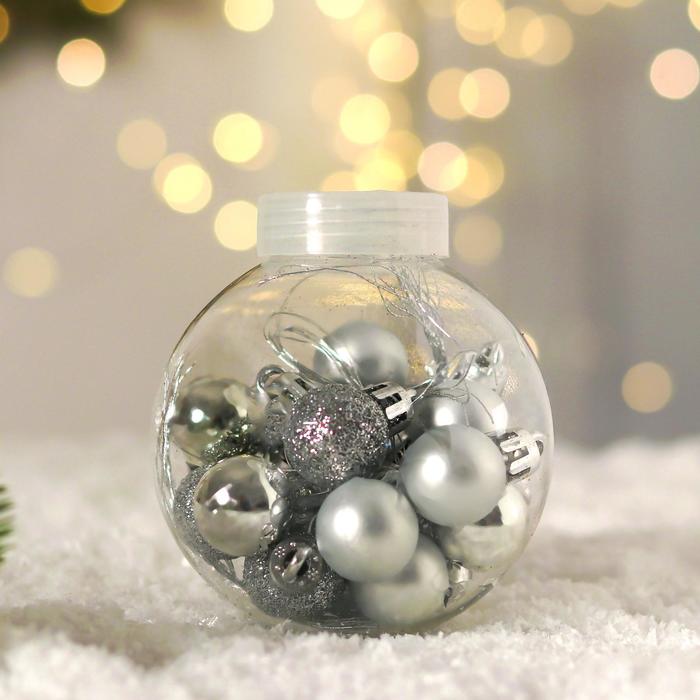 Шары новогодние d-2 см (набор 18 шт.) "небылица" серебро "зимнее волшебство"  6536790