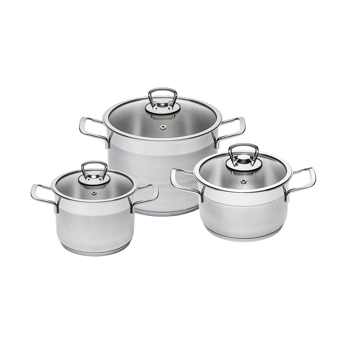 Набор кастрюль нержав. "софия" 3 шт. (1,8 л + 3,2 л + 4,5 л) стекл. крышки (1/4) "катюша" 9901-902-0