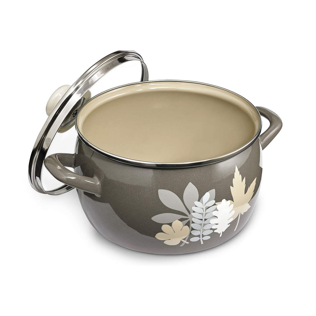 Кастрюля эмалиров. "осенняя соната" 7,9 л, 24 см стекл. крышка (1/4) "metrot"