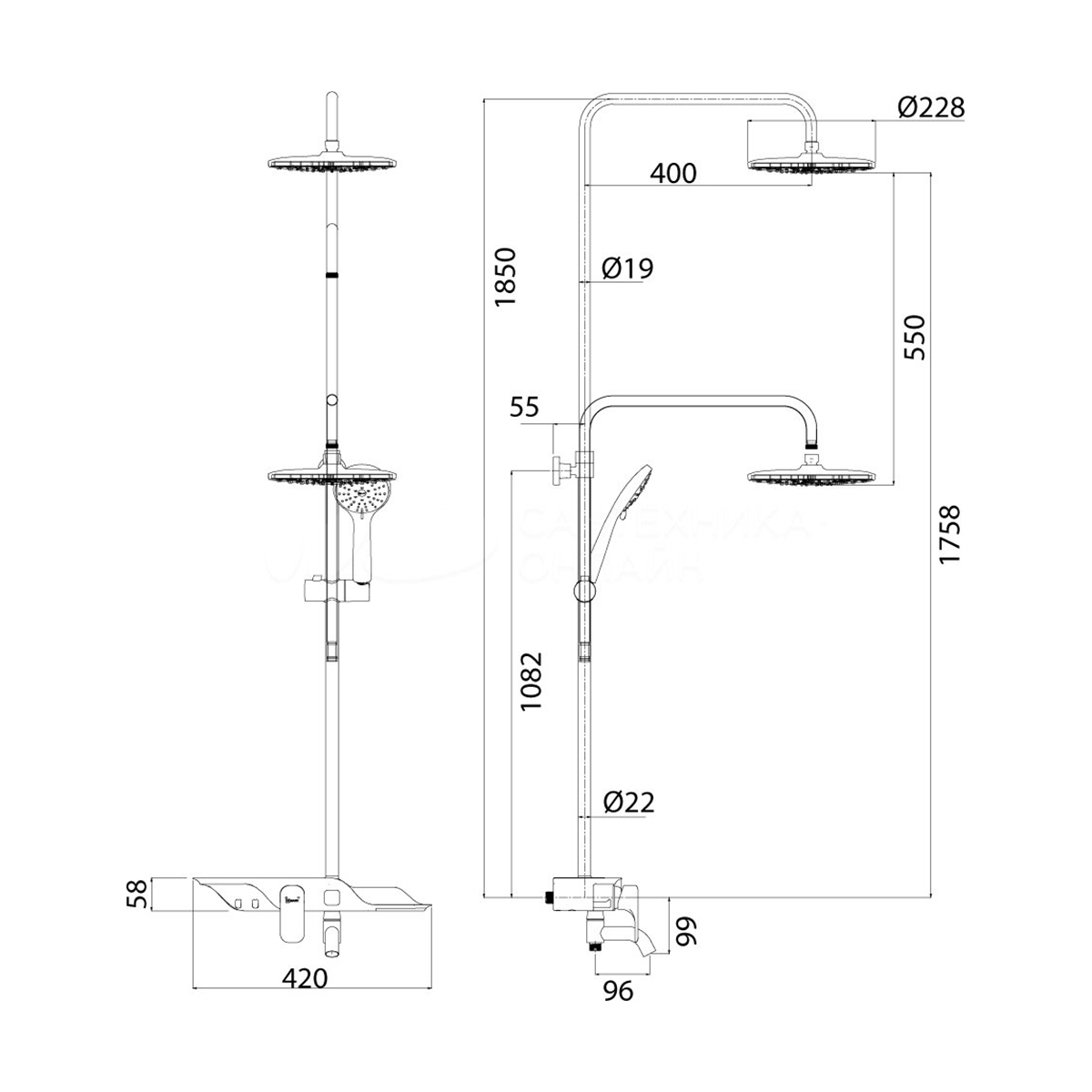 Душевая система "tropic" lm7003c  верх. душ "тропич. дождь", поворотн. излив (1/2) "lemark"