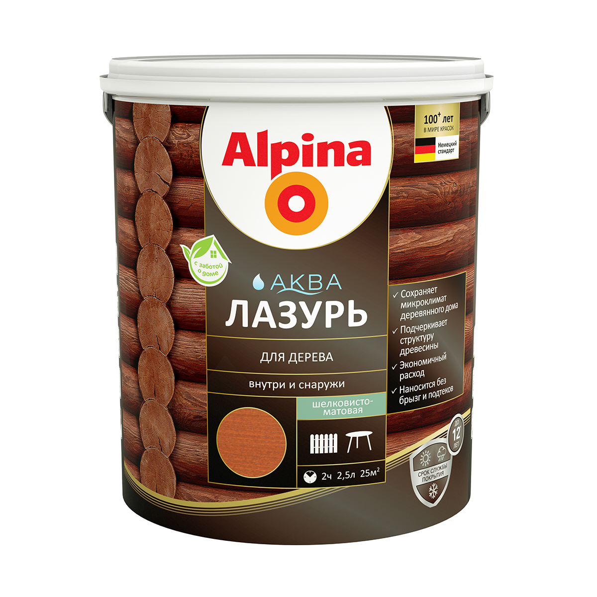 Лазурь деревозащитная "аква" махагон  2,5 л (1/4) "alpina"
