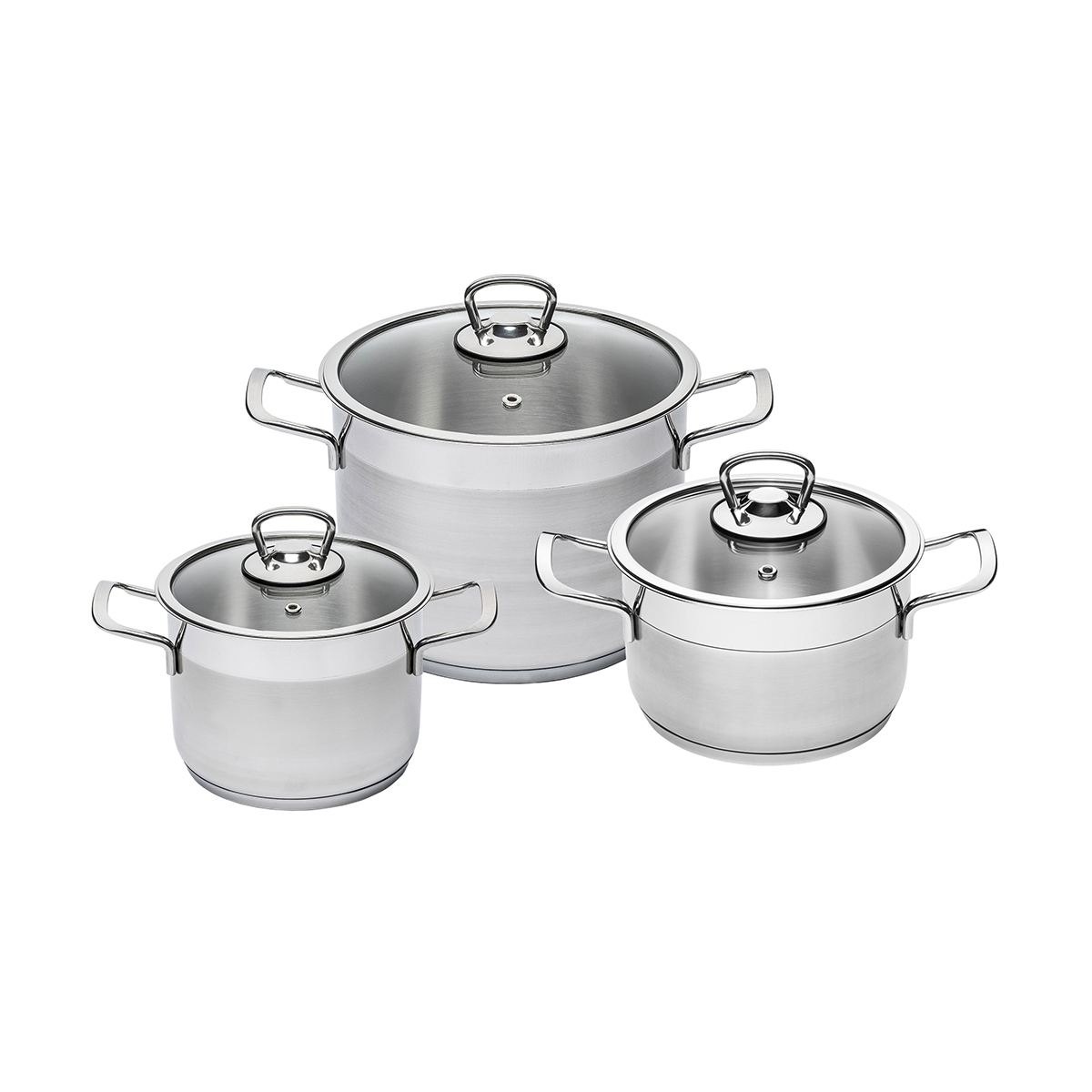 Набор кастрюль нержав. "софия" 3 шт. (1,4 л + 2,1 л + 3,2 л) стекл. крышки (1/4) "катюша" 9901-901-0