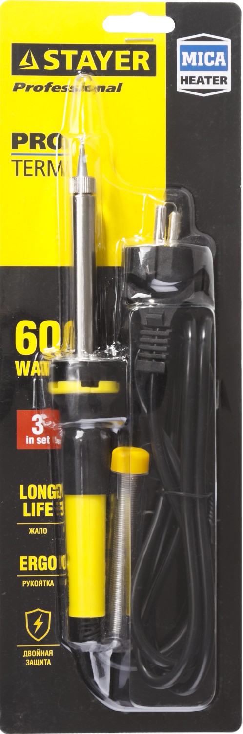 STAYER PROTerm, 60 Вт, конус, в наборе: припой + подставка, 2 К рукоятка, электропаяльник, Professional (55300-60)