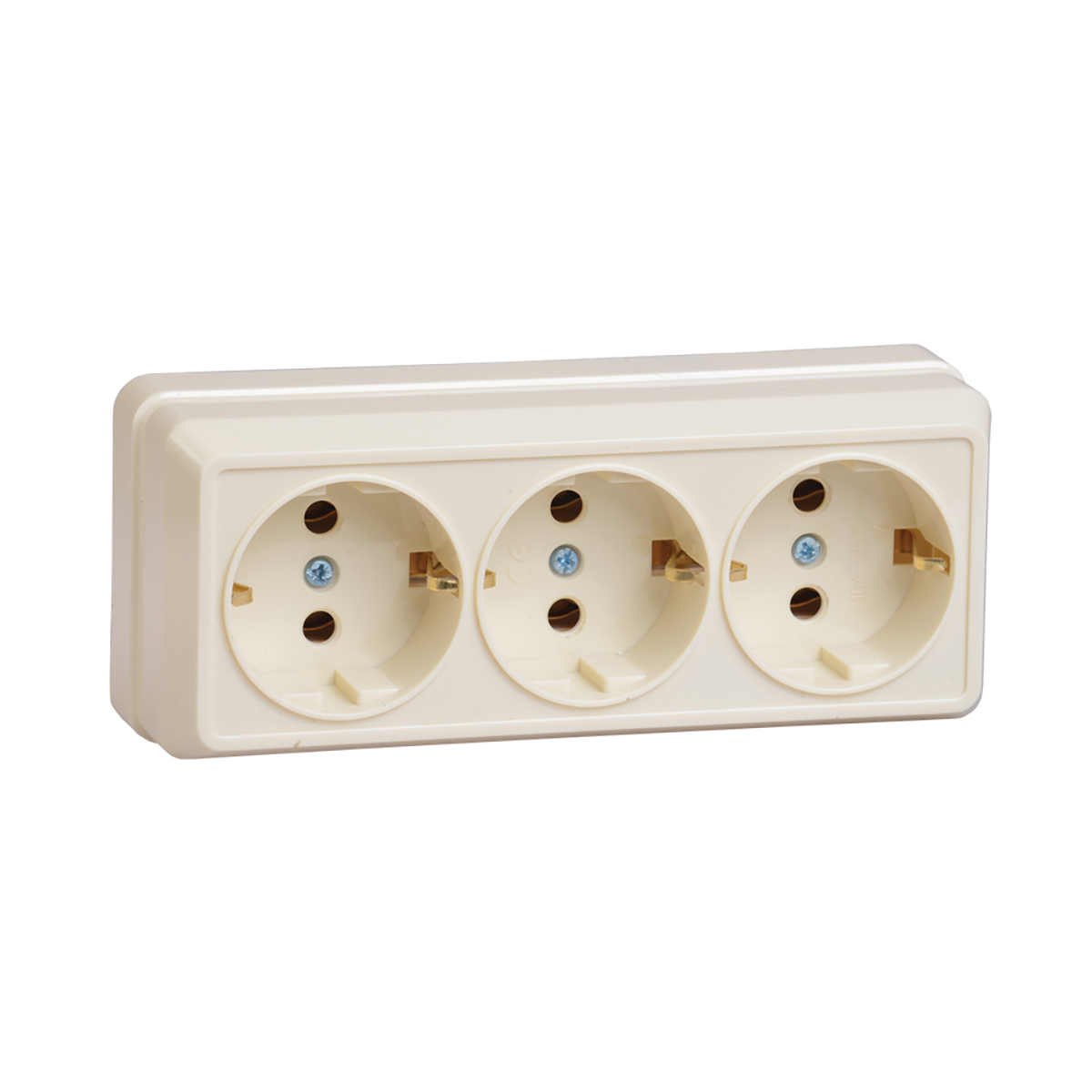 Розетка открыт. уст. "октава" 3-х местн. с заземл. рс23-3-ок, 16а, кремовый (1/20/240) "iek"