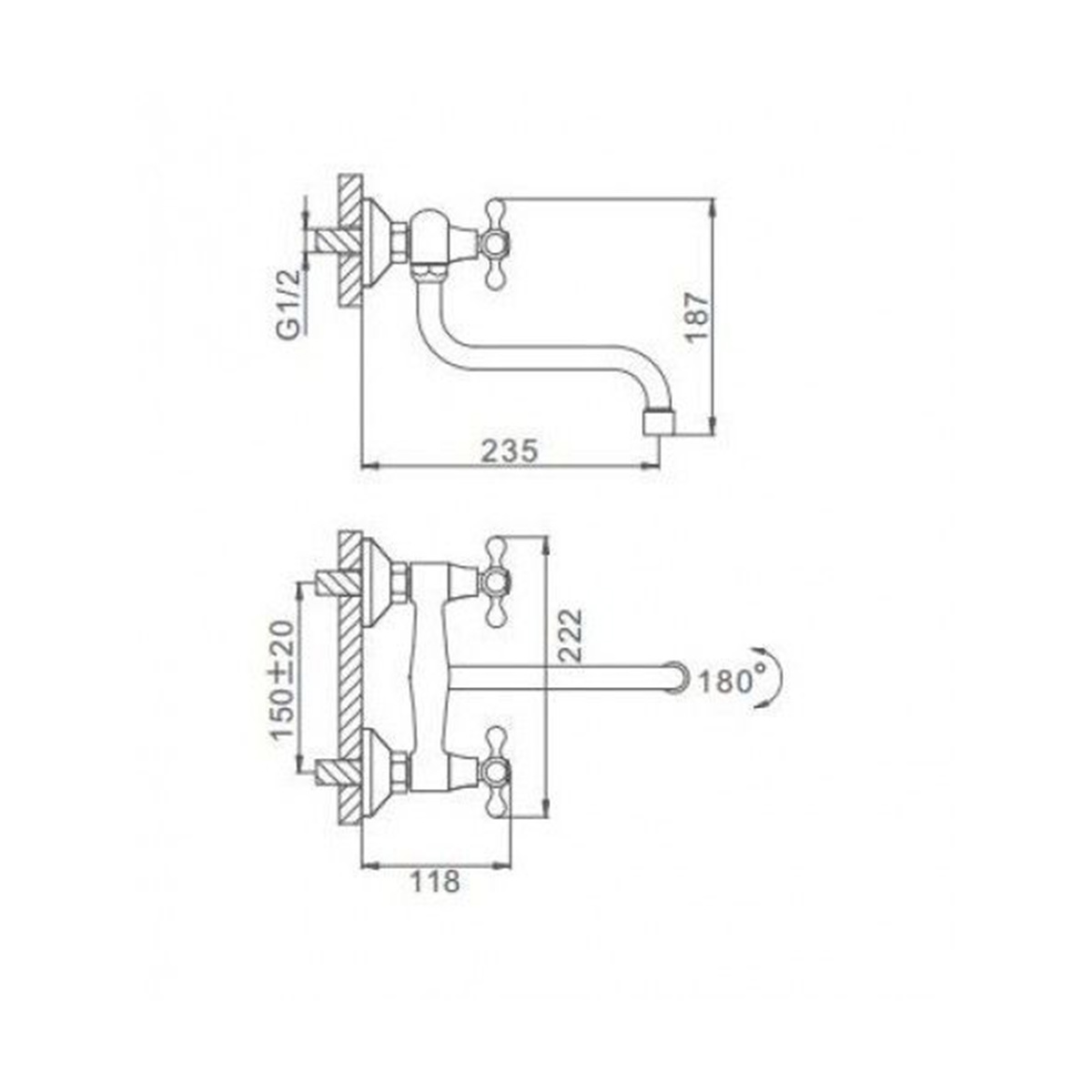 Смеситель для кухни (настенный) f4608 поворотн. излив, двухвентильный, хром (1/10) "frap"