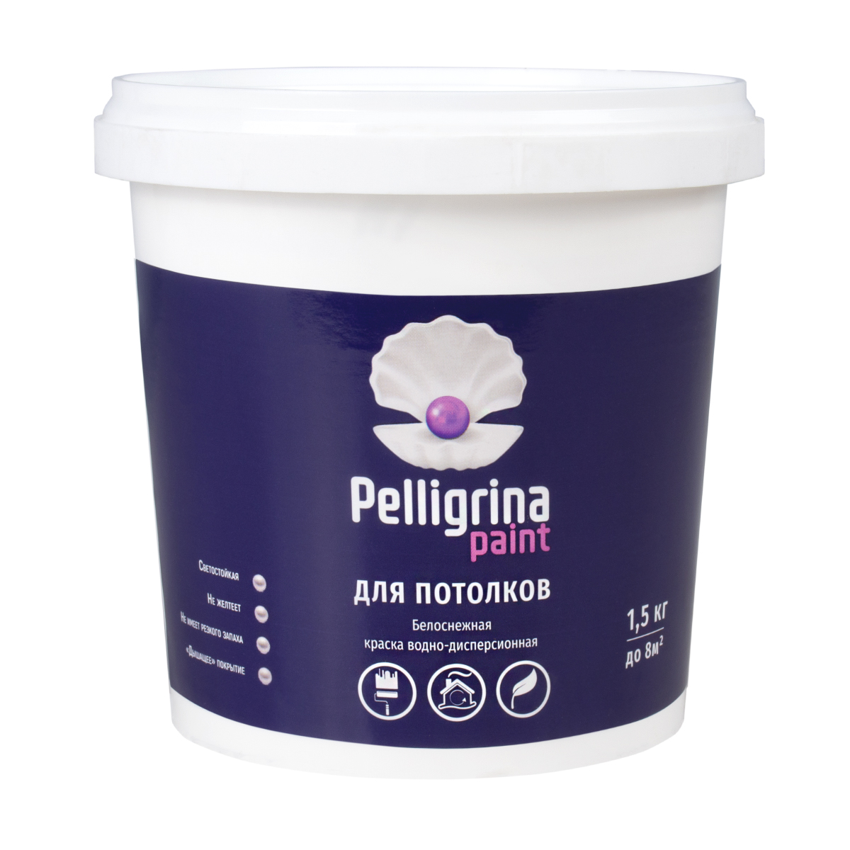 Краска акрил. для потолков белоснежная  1,5 кг (6) "pelligrina paint"