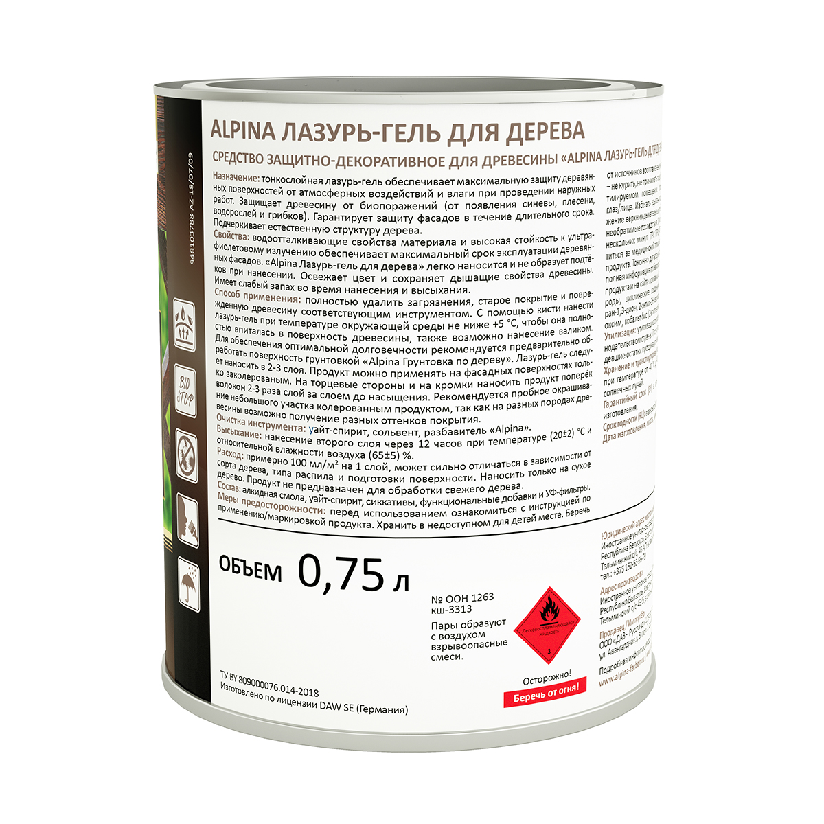 Лазурь-гель деревозащитная сосна  0,75 л (1/6) "alpina"