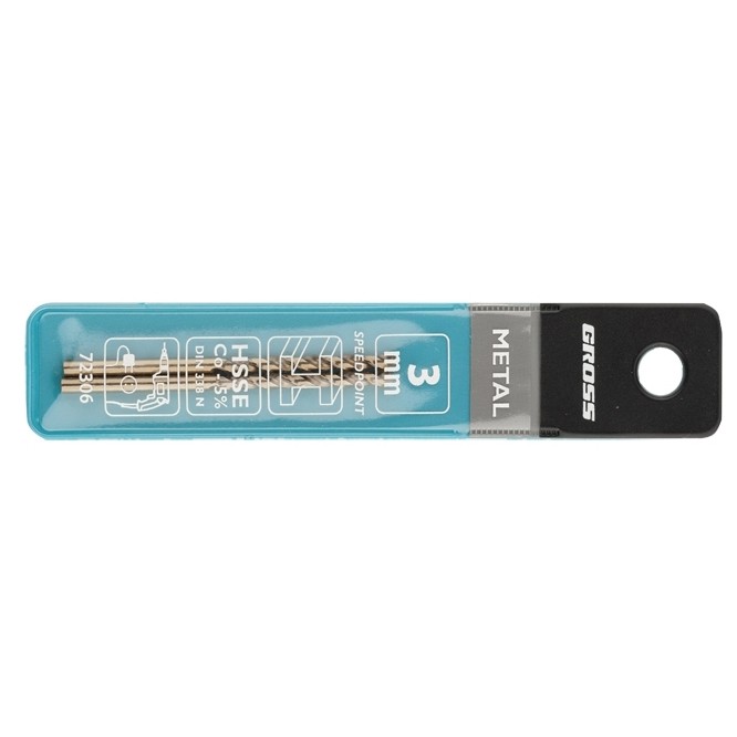 Сверло спиральное по металлу, 3 мм, HSS-Co, 2 шт Gross (72306)