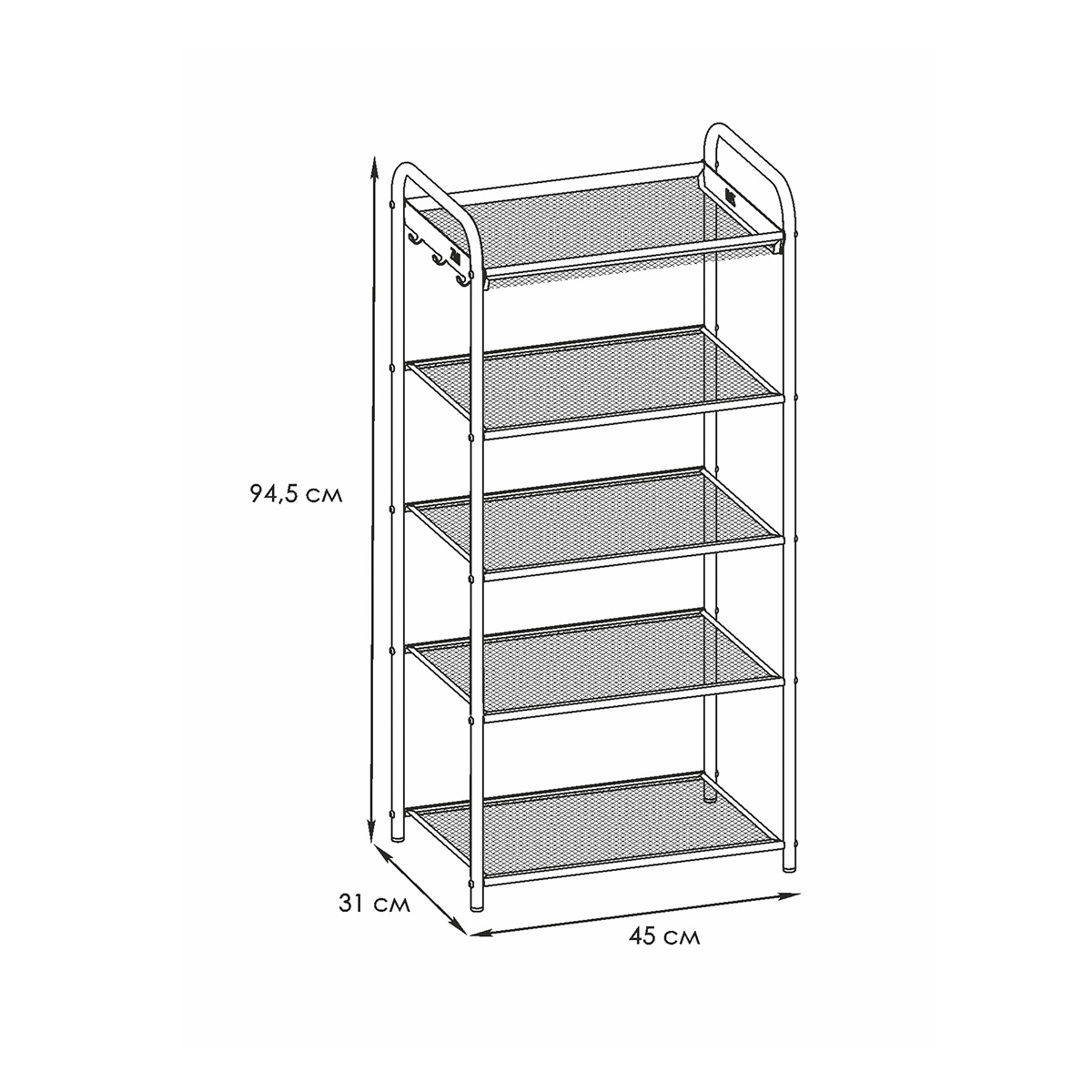 Подставка для обуви "верона 15" 5 полок (300*450*950 мм) черный (1) пдов15 ч