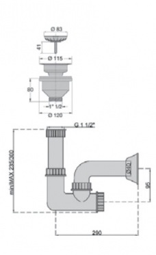 Сифон "ревизия" для мойки с конусной нерж. решеткой 1"1/2х40мм D=115мм M0482 MIANO