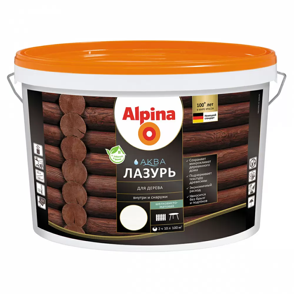 ALPINA Аква Лазурь для дерева, белый (10л)