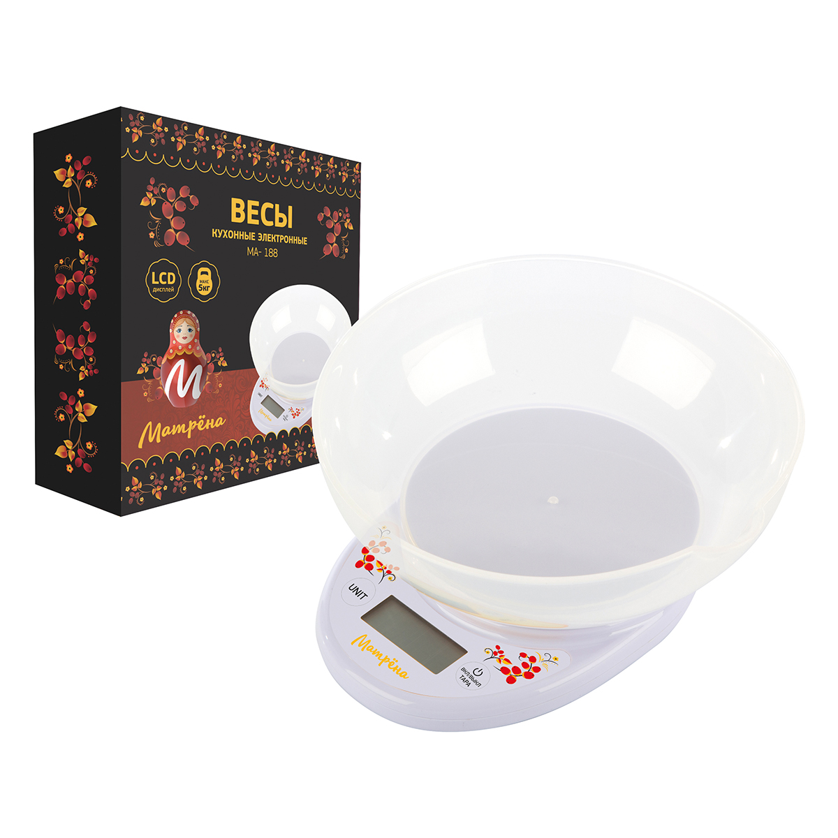 Весы кухонные электронные "матрёна" ма-188  до 5 кг, чаша круглая (1/40)