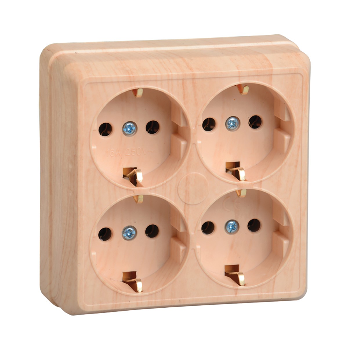 Розетка открыт. уст. "октава" 4-х местн. с заземл. рс24-3-ос, 16а, сосна (1/16/192) "iek"