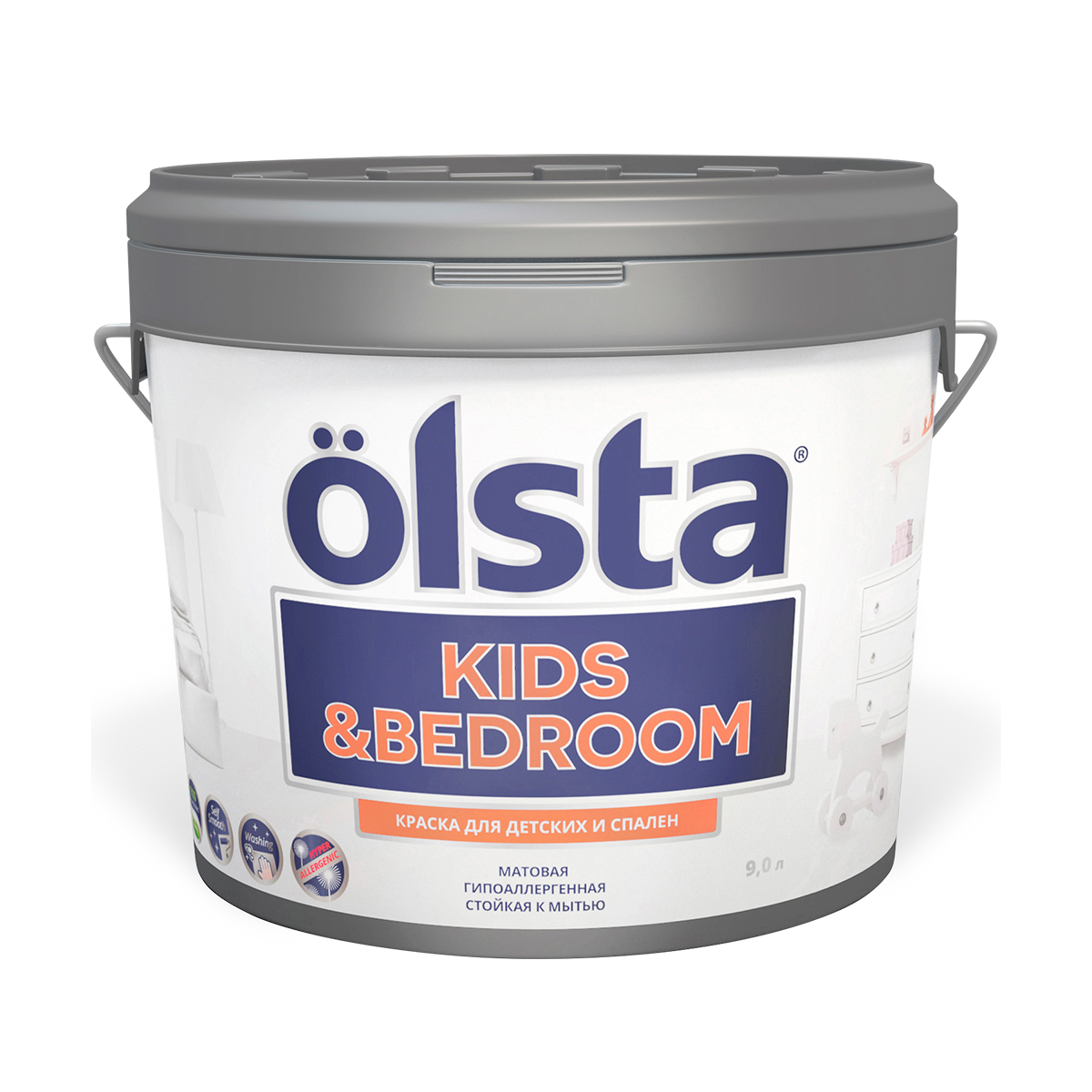 Краска в/д "kids&bedroom" для детских и спален база a  9 л (1) "olsta"