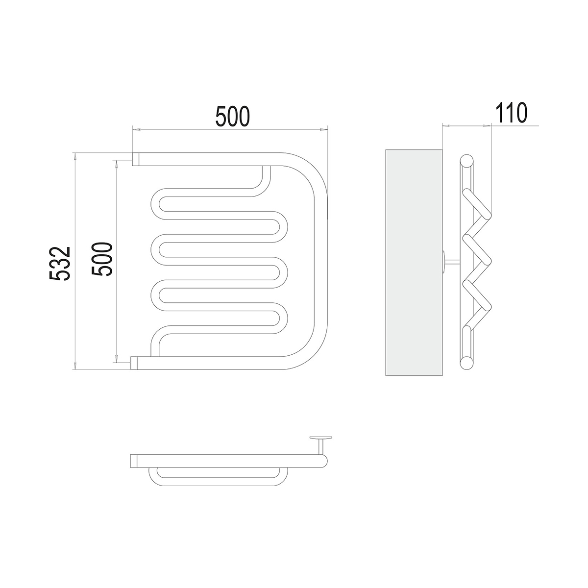 Полотенцесушитель водяной "фокстрот-лиана aisi" 500*500 (хром) "terminus"