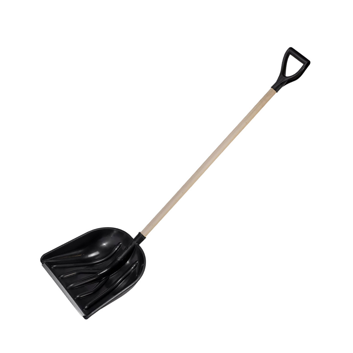 Лопата снег. пласт. "купец" 410 х 460 мм (1/5) с дерев. черенком и ручкой, с мет. пластиной "цикл"