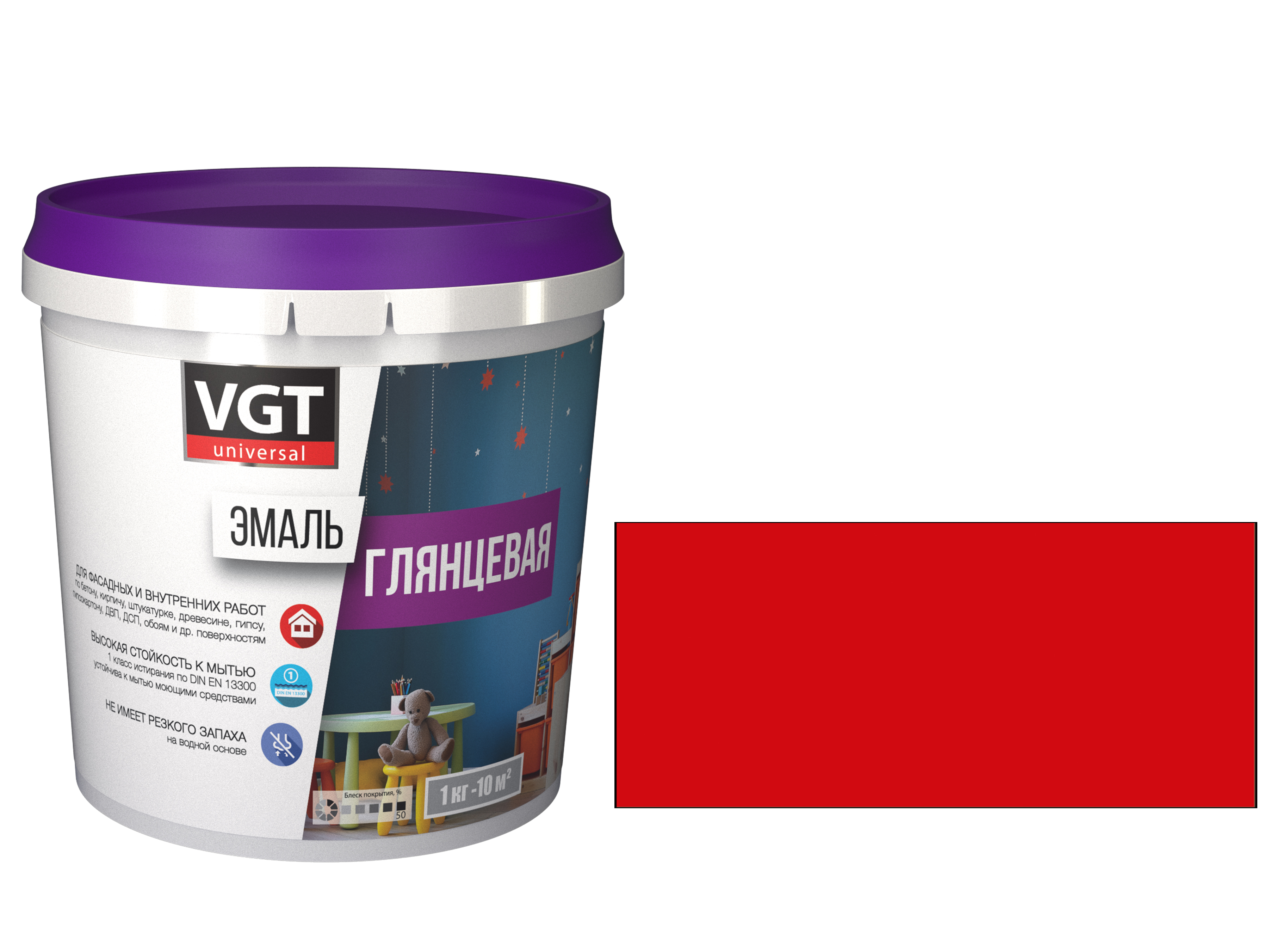 Эмаль вд-ак-1179  универсал. красная (ral 3020) 1 кг (6) "вгт"