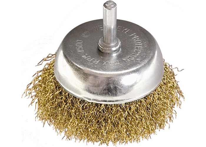 Щетка для дрели, 65 мм, "чашка" со шпилькой, латунированная витая проволока Matrix (74477)