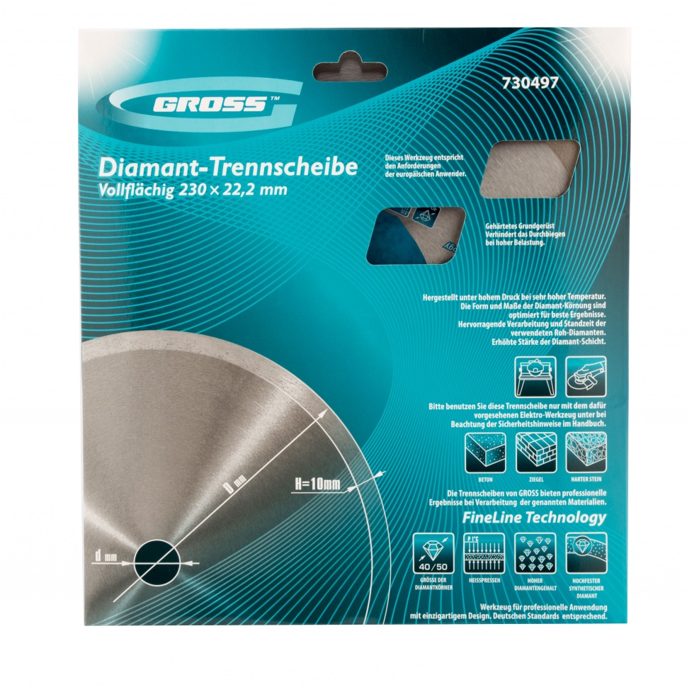 Диск алмазный, 230 х 22.2 мм, сплошной, мокрая резка Gross (730497)