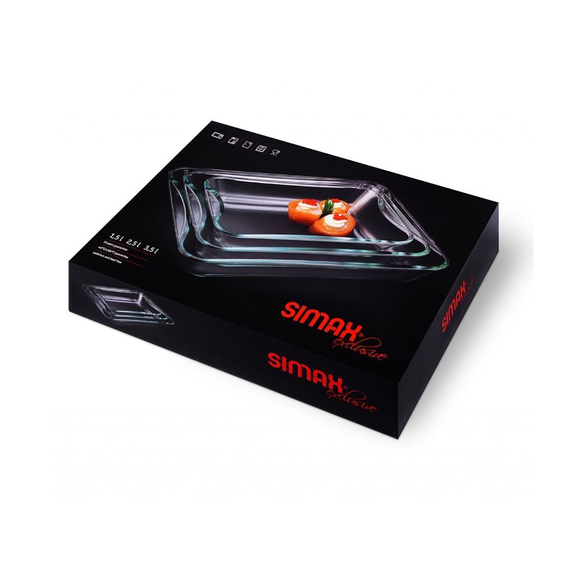 Формы для выпечки "simax" exclusive 3 шт. (27*18 см; 31*23 см; 35*27 см) жаропрочн. стекло (1/3)