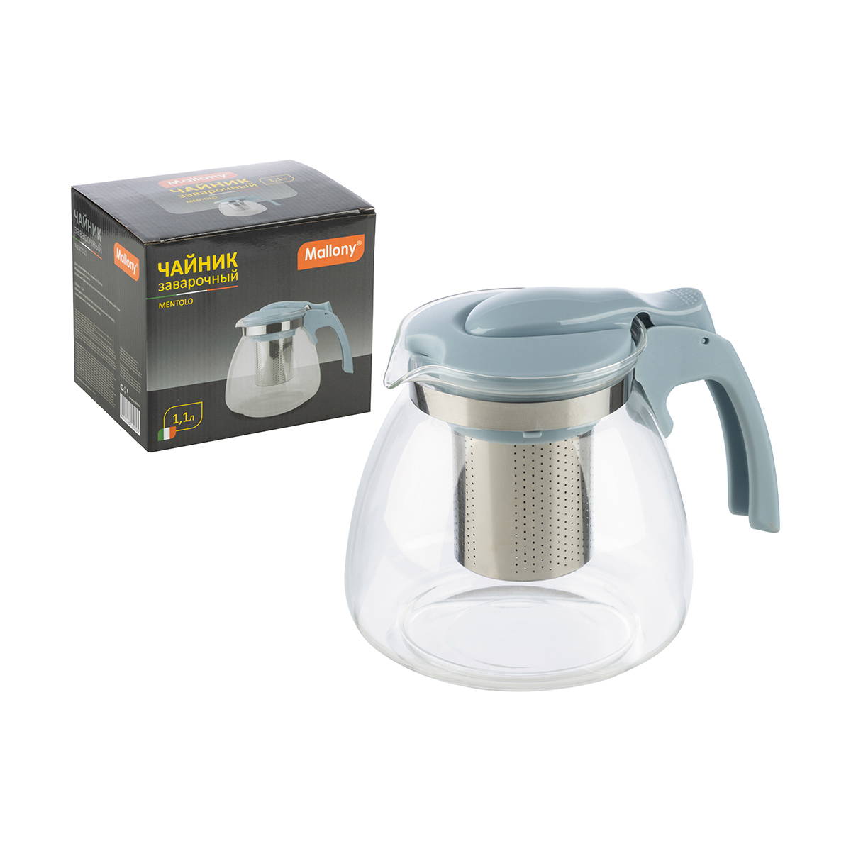 Чайник завар. стекло "mentolo" 1,1 л, фильтр нержав. (1/24) "mallony"
