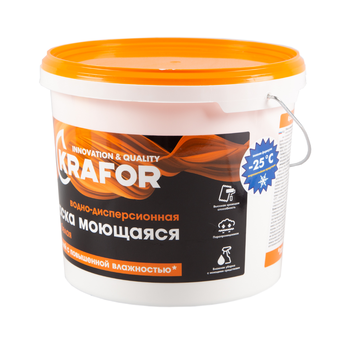 Краска в/д латексная  интер. моющаяся супербелая  6,5 кг (1) "krafor"   (оранж.)