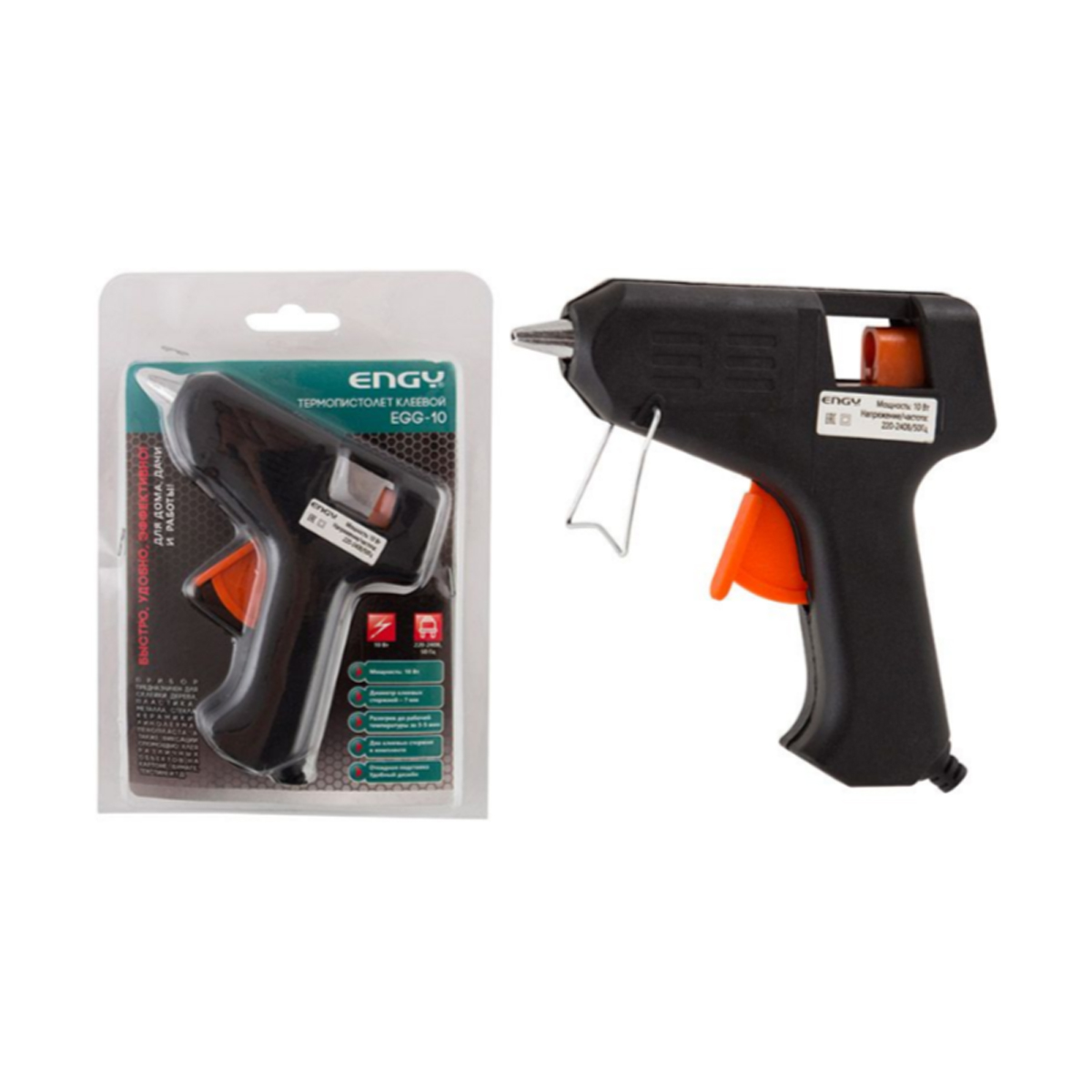 Пистолет термоклеевой с подставкой 10 вт (стержень 7 мм) (1/20/100) "engy" egg-10