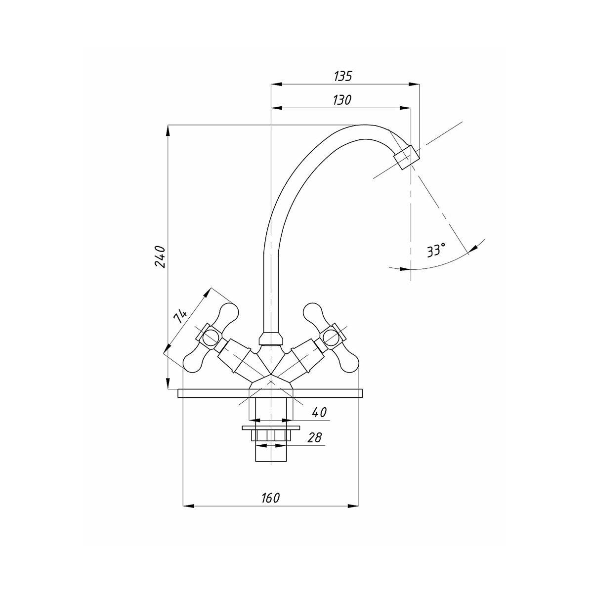 Смеситель для кухни "tsarsberg" tsb-272-98, двухвентильный (2/20) "профсан"