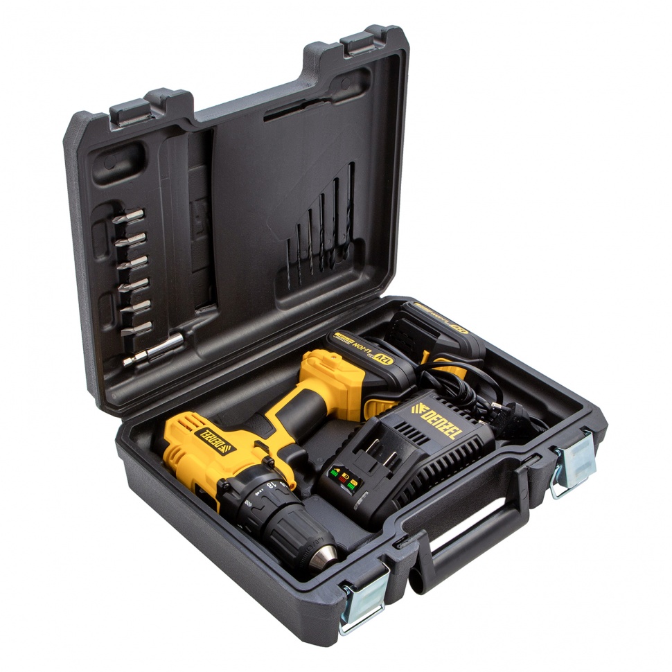 Дрель-шуруповерт аккумуляторная CDL-IB-12-02, Li-Ion, 12 В, 1.5 А*ч, 2 аккумулятора Denzel (26111)