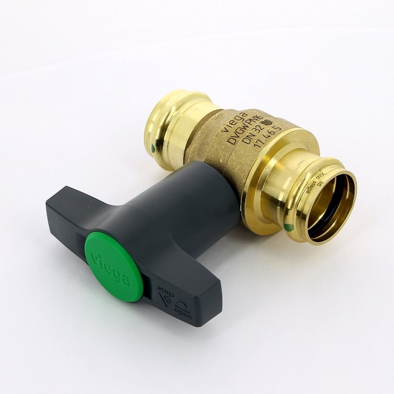 Кран шаровой EASYTOP VIEGA пресс 35 бронза SC-Contur, Т-ручка