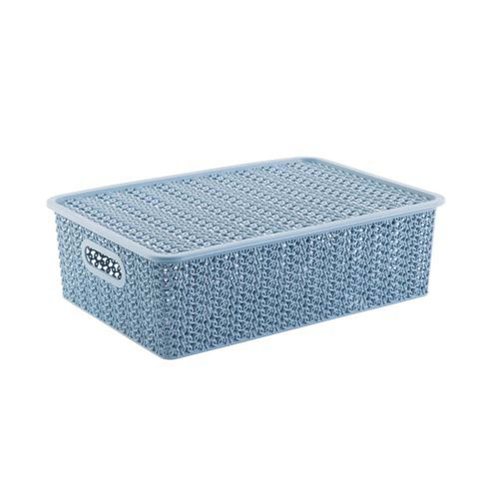 Корзина для хранения с крышкой "вязь"  7,5 л  35*24,5*10,5 см (голубая норка) (1/11) "виолет"