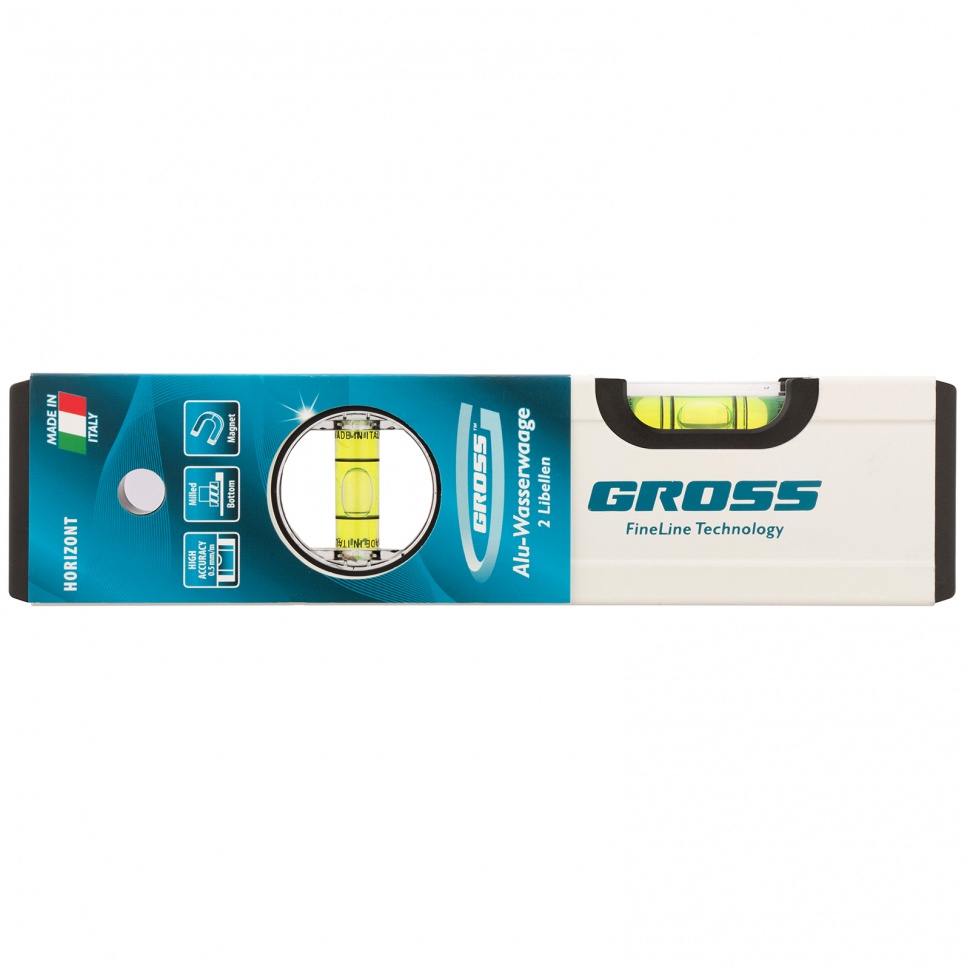 Уровень алюминиевый, 200 мм, фрезерованный, 2 глазка, магнитный// Gross (33669)