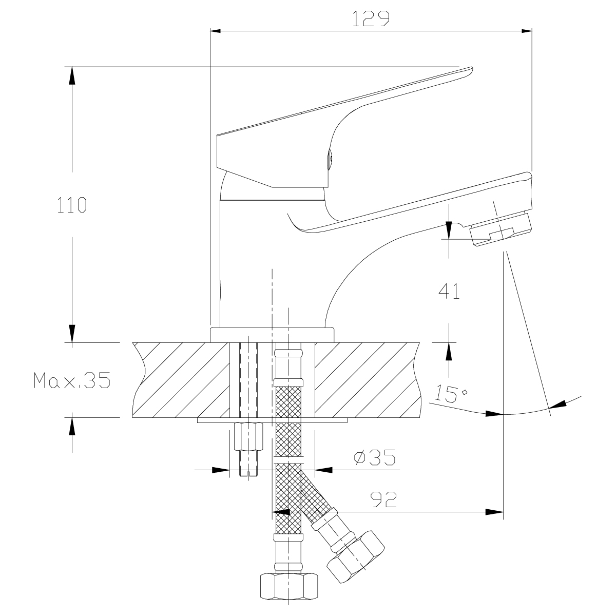 Смеситель для умывальника  rs29-11  монолитный (1/12) "rossinka"