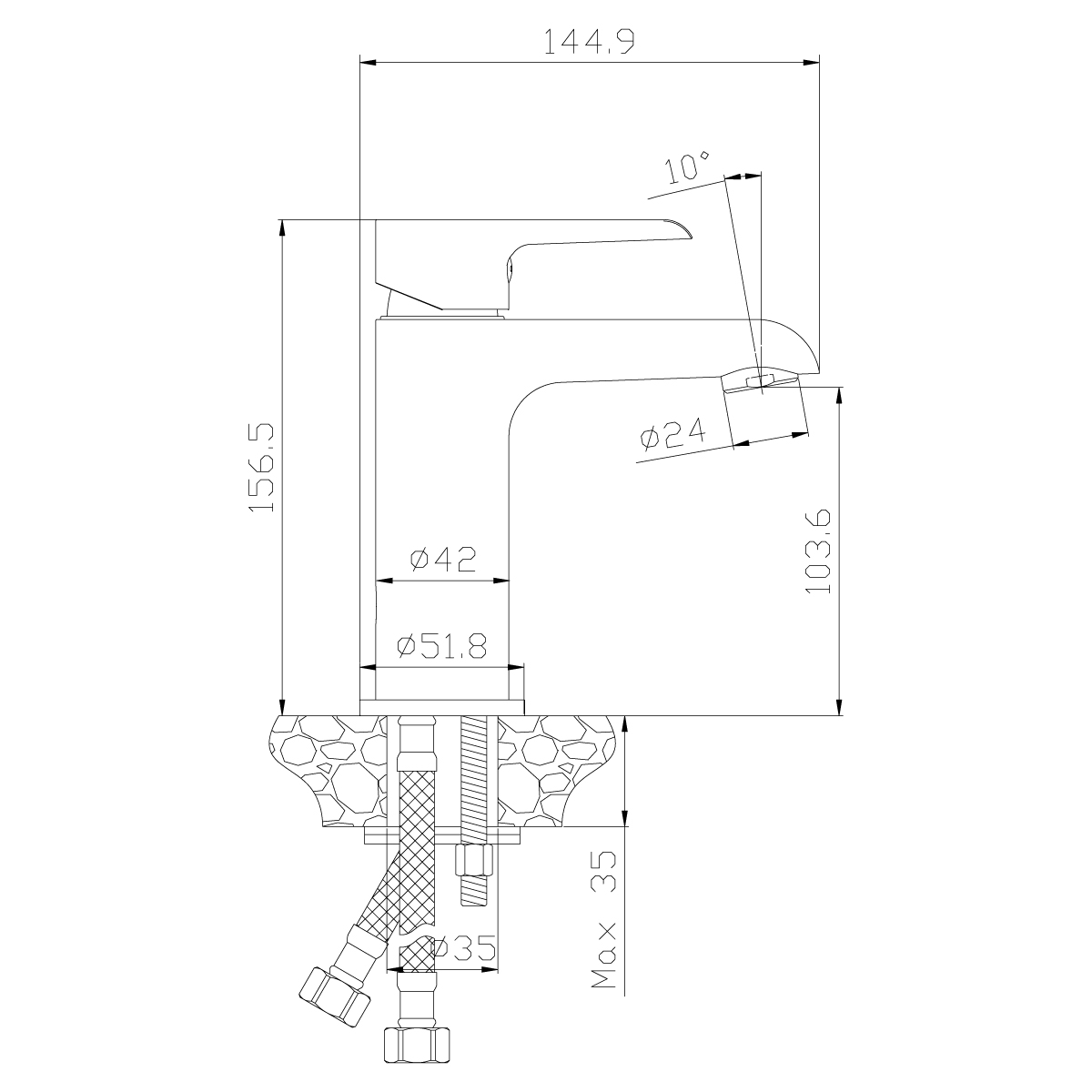 Смеситель для умывальника  w35-12  монолитный (хром/белый) (1/12) "rossinka"