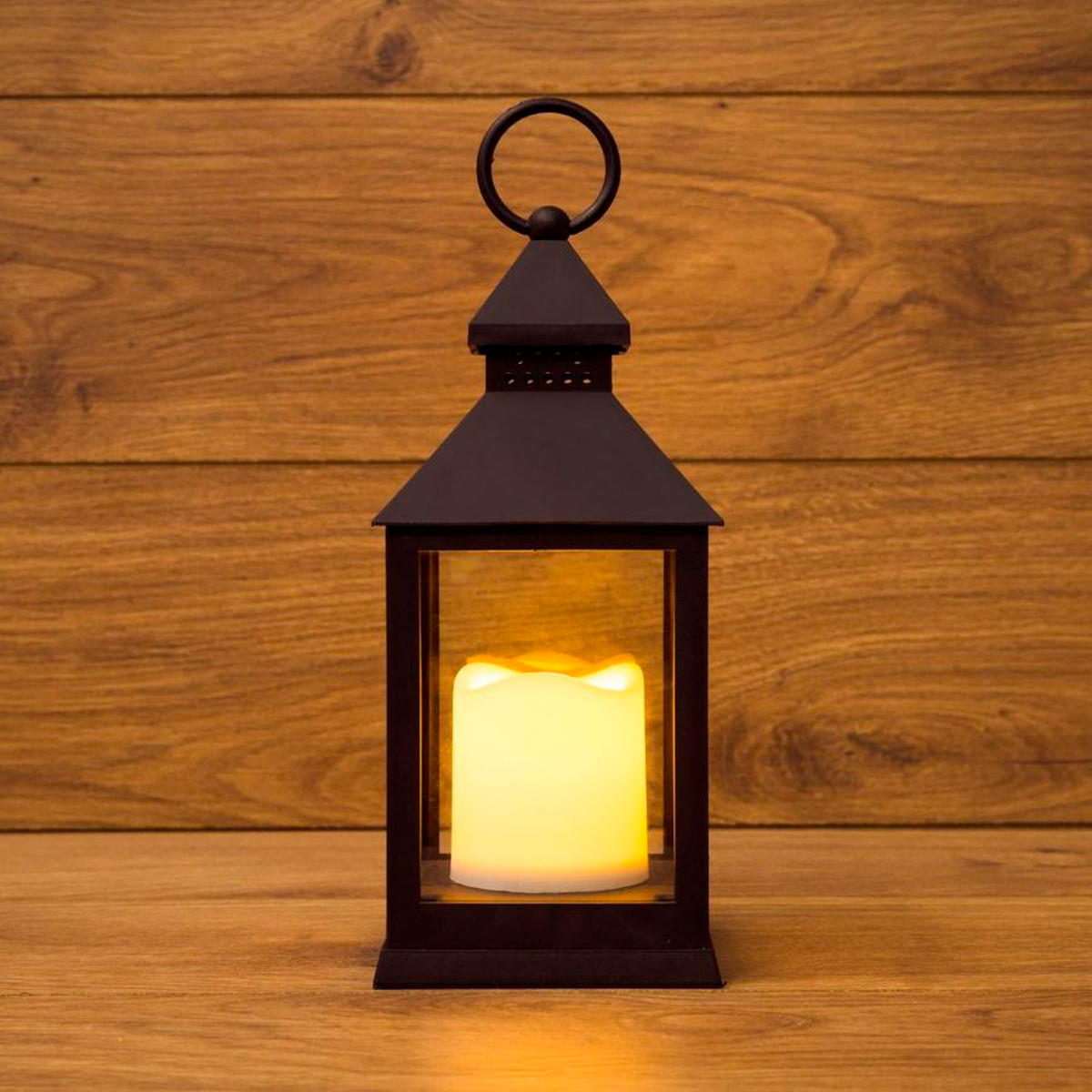 Фонарь декор. со свечой 10,5*10,5*24 см, черный, теплый белый свет (1/16) "neon-night" 513-051