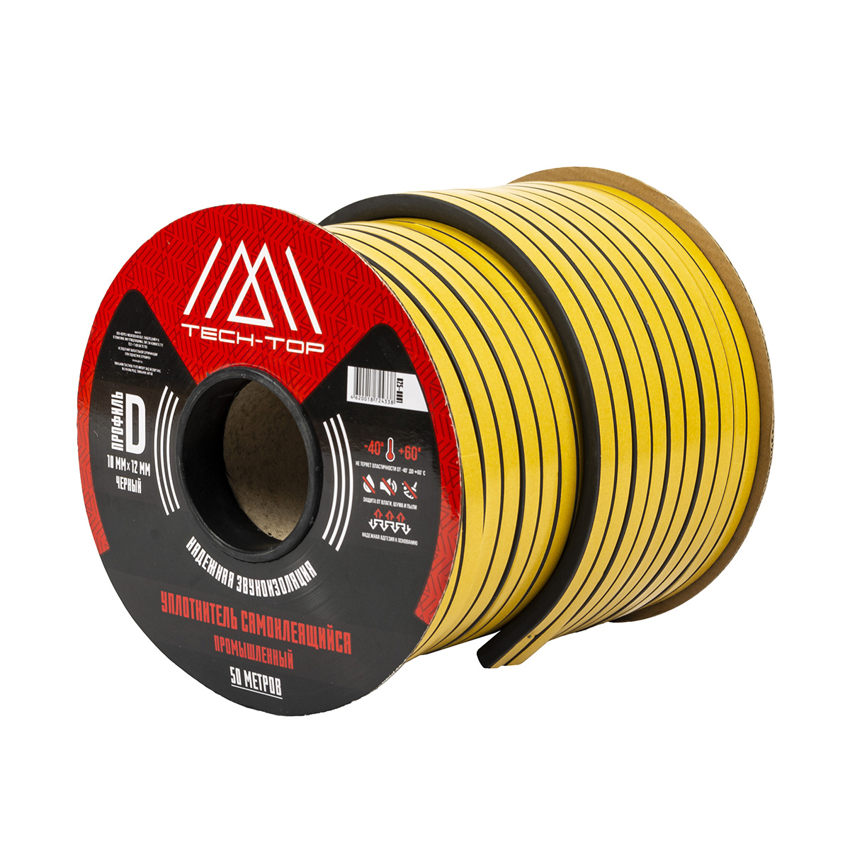 Уплотнитель d 10 х 12 мм черный бухта 50 м (промышл.) (1/8) "tech-top"