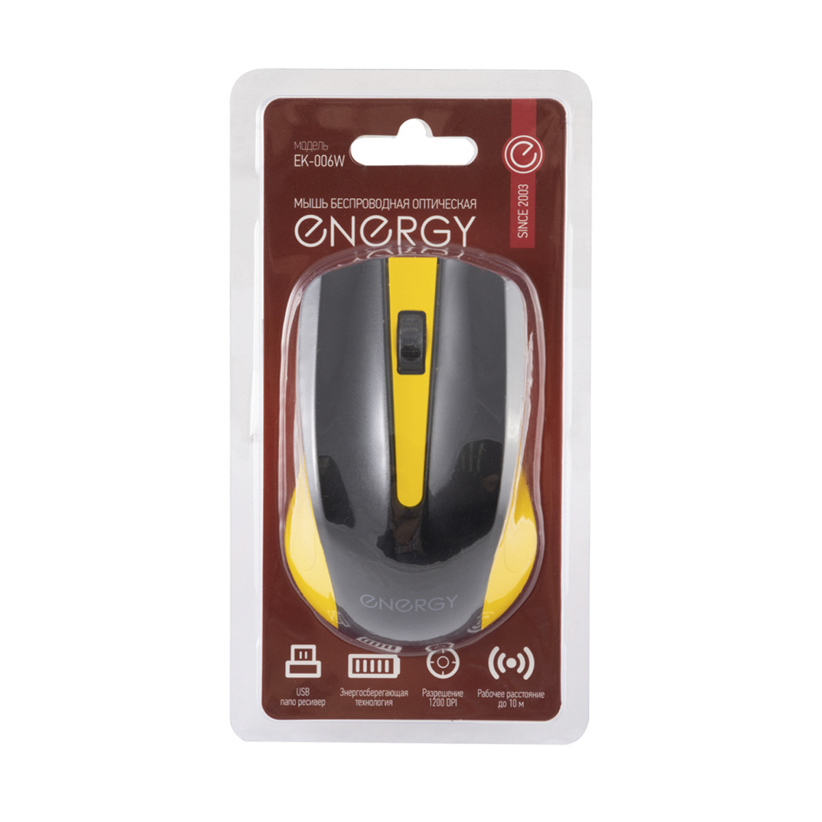 Мышь беспроводная оптическая ek-006w (черный/желтый) (1/60) "energy"