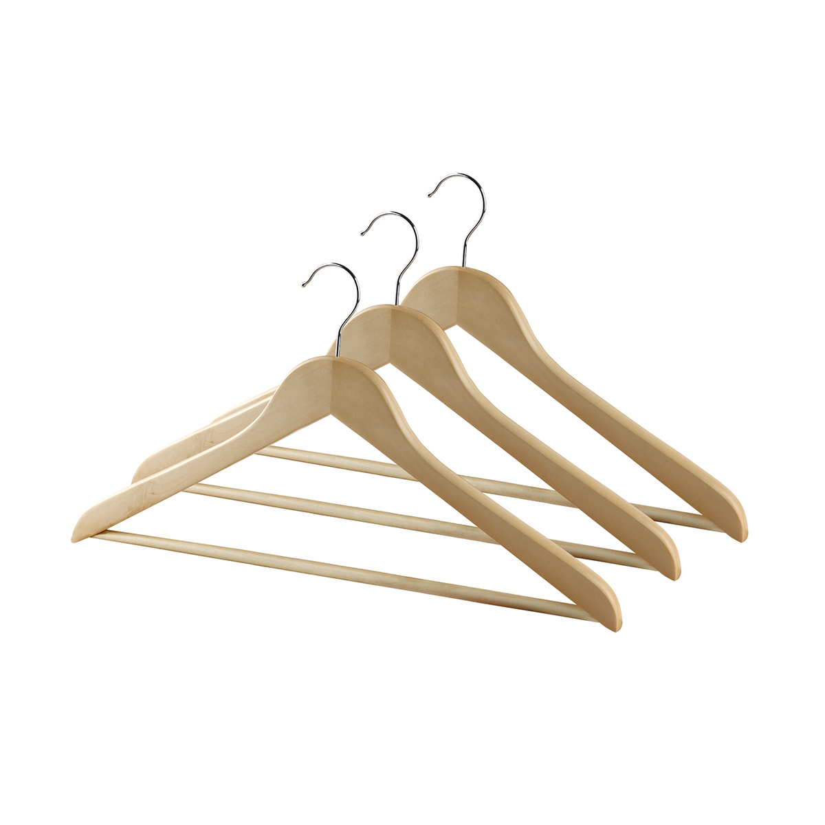 Вешалки для одежды дерев. с перекладиной (3 шт.) натур. (1/32) "valiant" 16601s