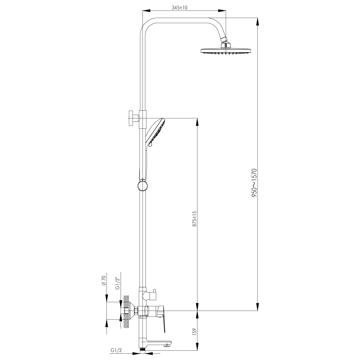 Душевая система  s35-46  лейка 5 реж., верхн. душ "тропич. дождь" (1/4) "rossinka"