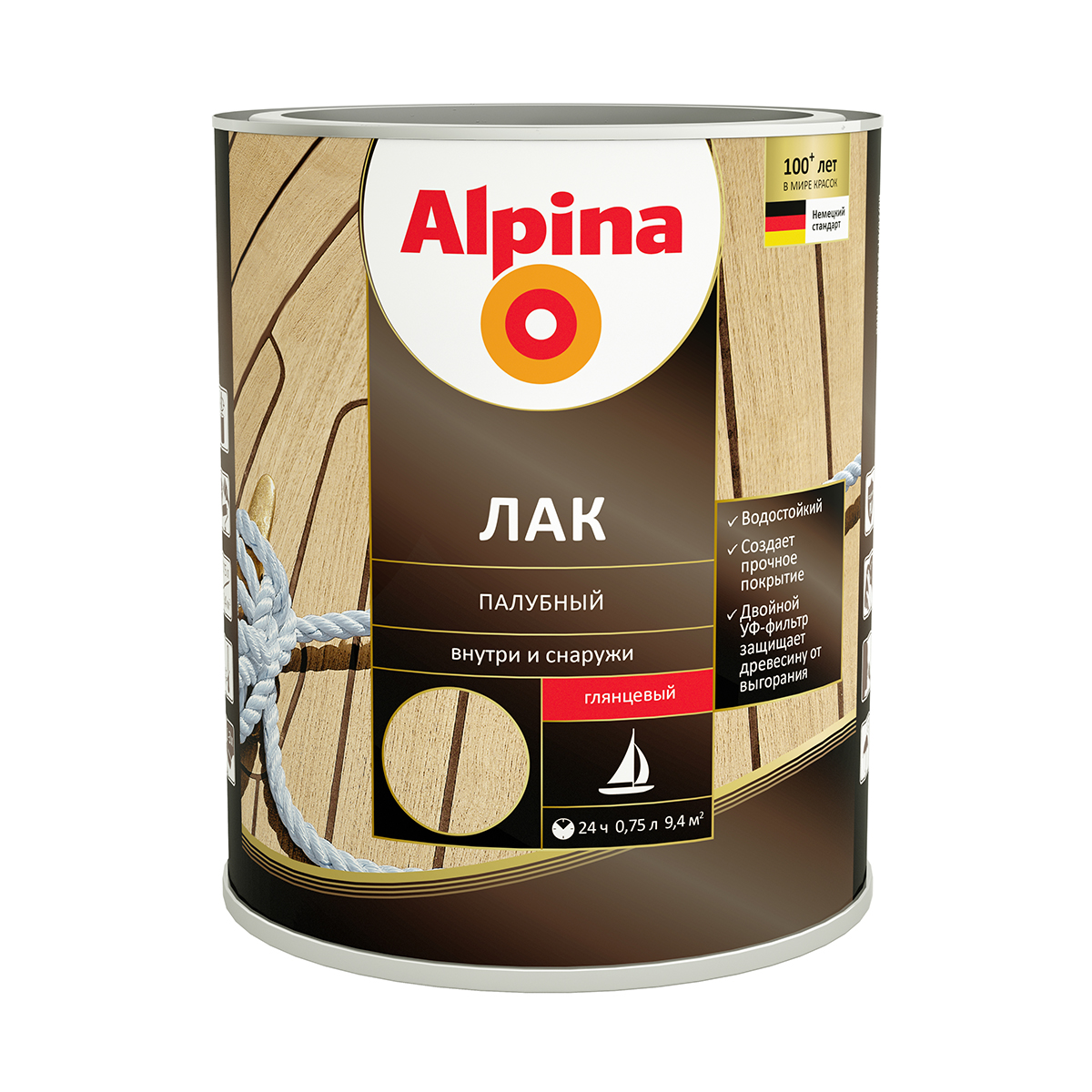 Лак яхтный (палубный) алкидно-уретановый глянцевый 0,75 л (1/6) "alpina"