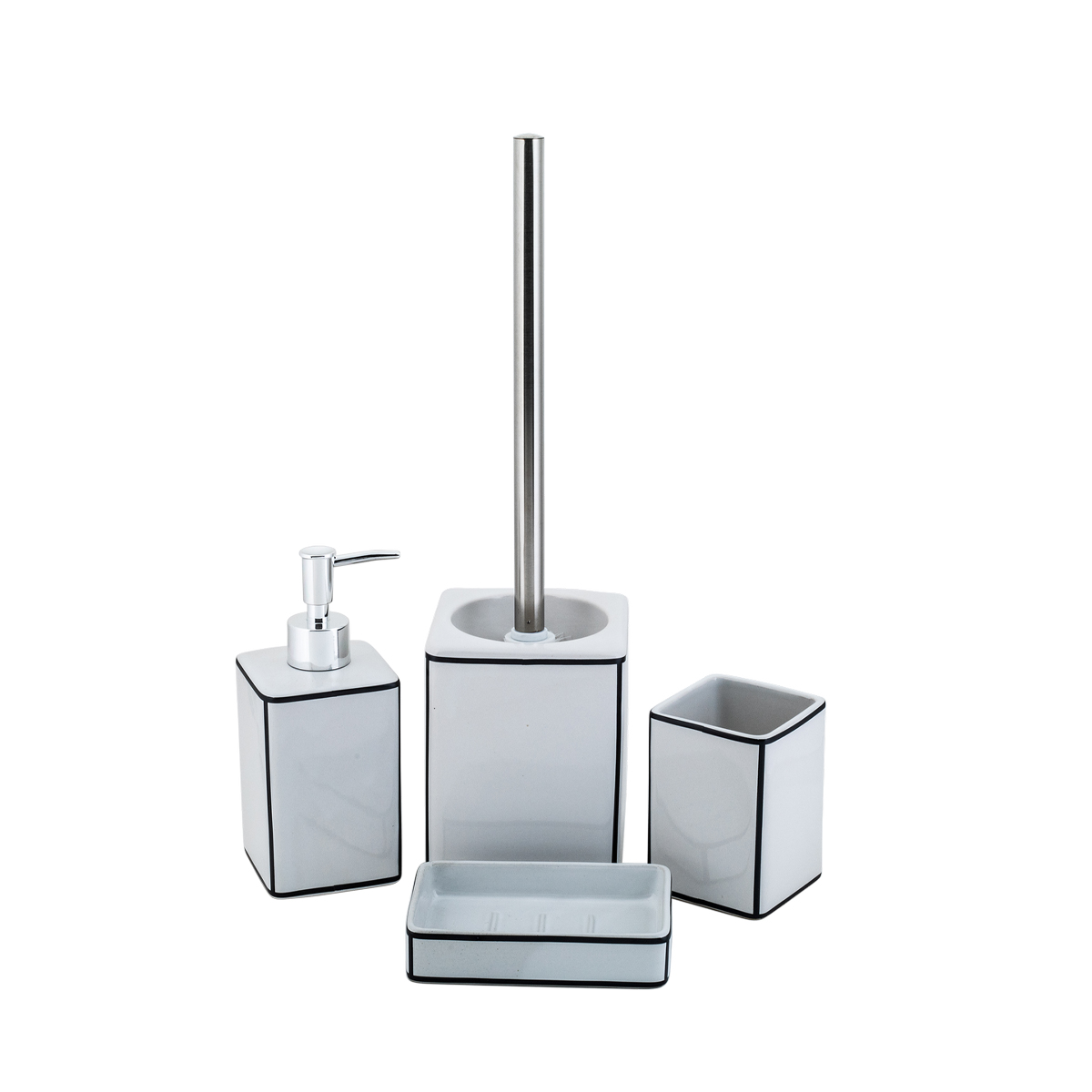 Туалетный набор "cory" ерш с подставкой, керамика (белый/черный) (1/6) "swensa" swtk-8052-e