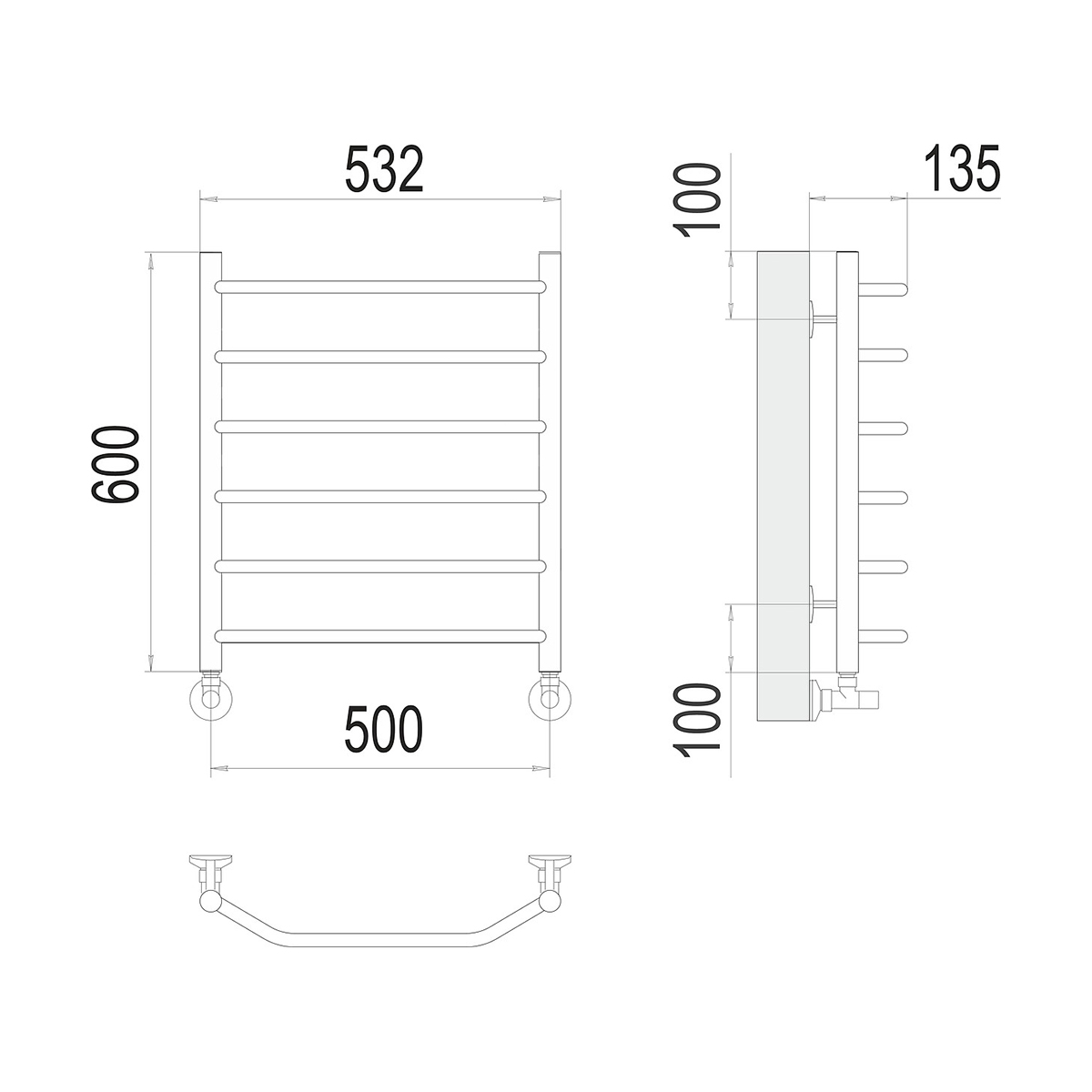 Полотенцесушитель водяной "виктория" п6 500*600 (хром) "terminus"