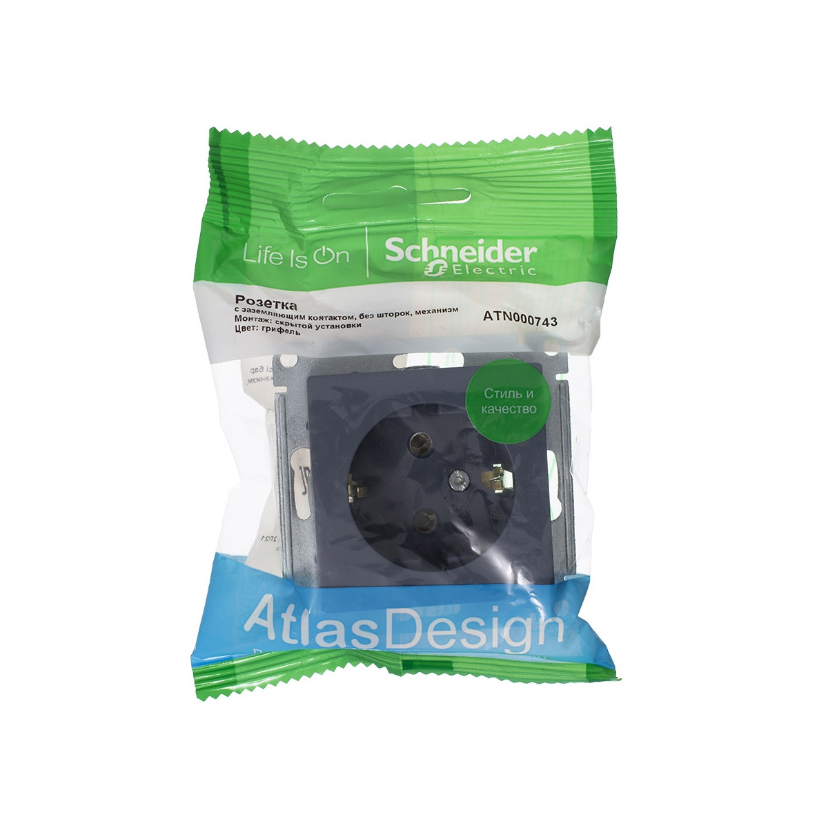 Розетка "atlasdesign" 1 местн. с заземл. (механизм) 16а, грифель (1/10/60) "schneider"