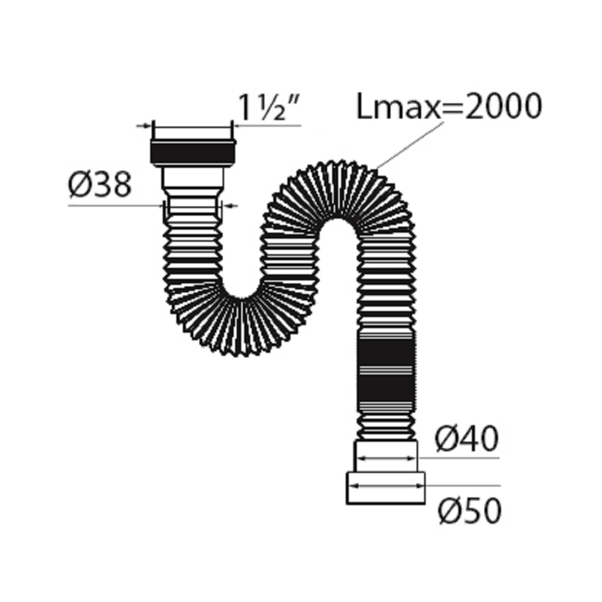 Сифон гофр. "элит мини" без выпуска 1 1/2 х 40/50 мм удлин.с хомутом жесткости (1/35) "вирпласт"